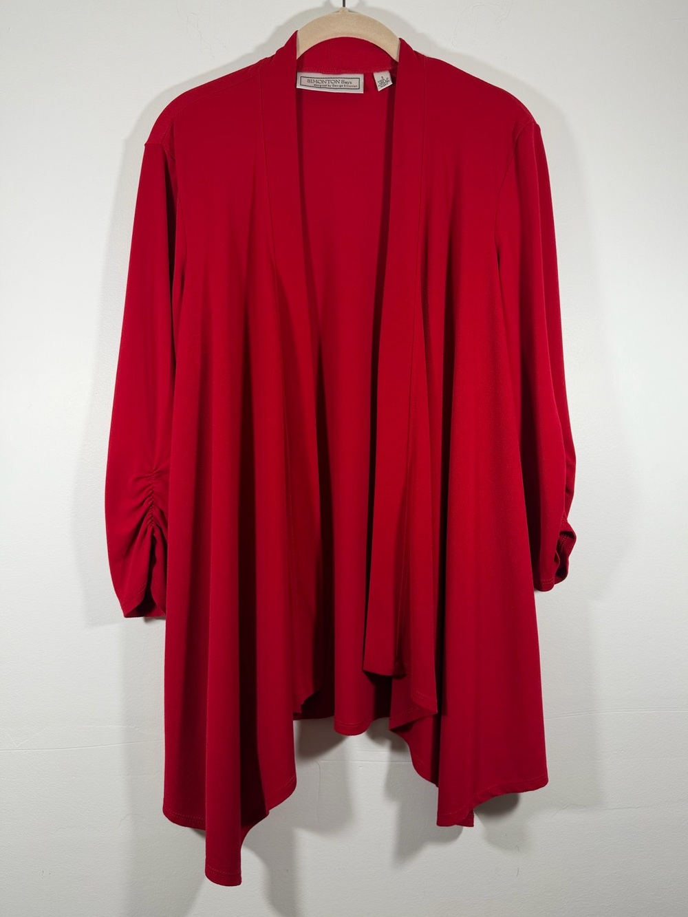Simonton Says Red Draped Open Front Cardigan
